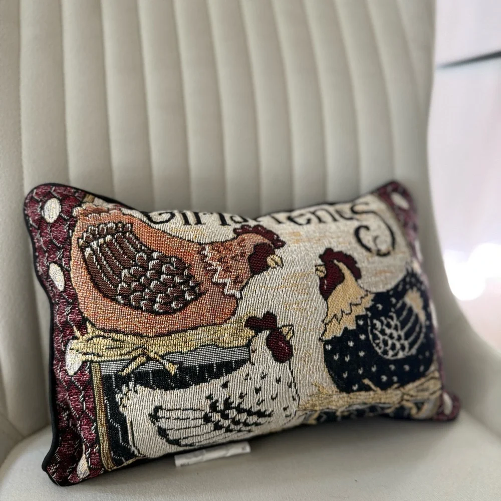 Farmhouse Brown Colorful Girlfriends Chicken Tapestry Mini Decor Accent Pillow